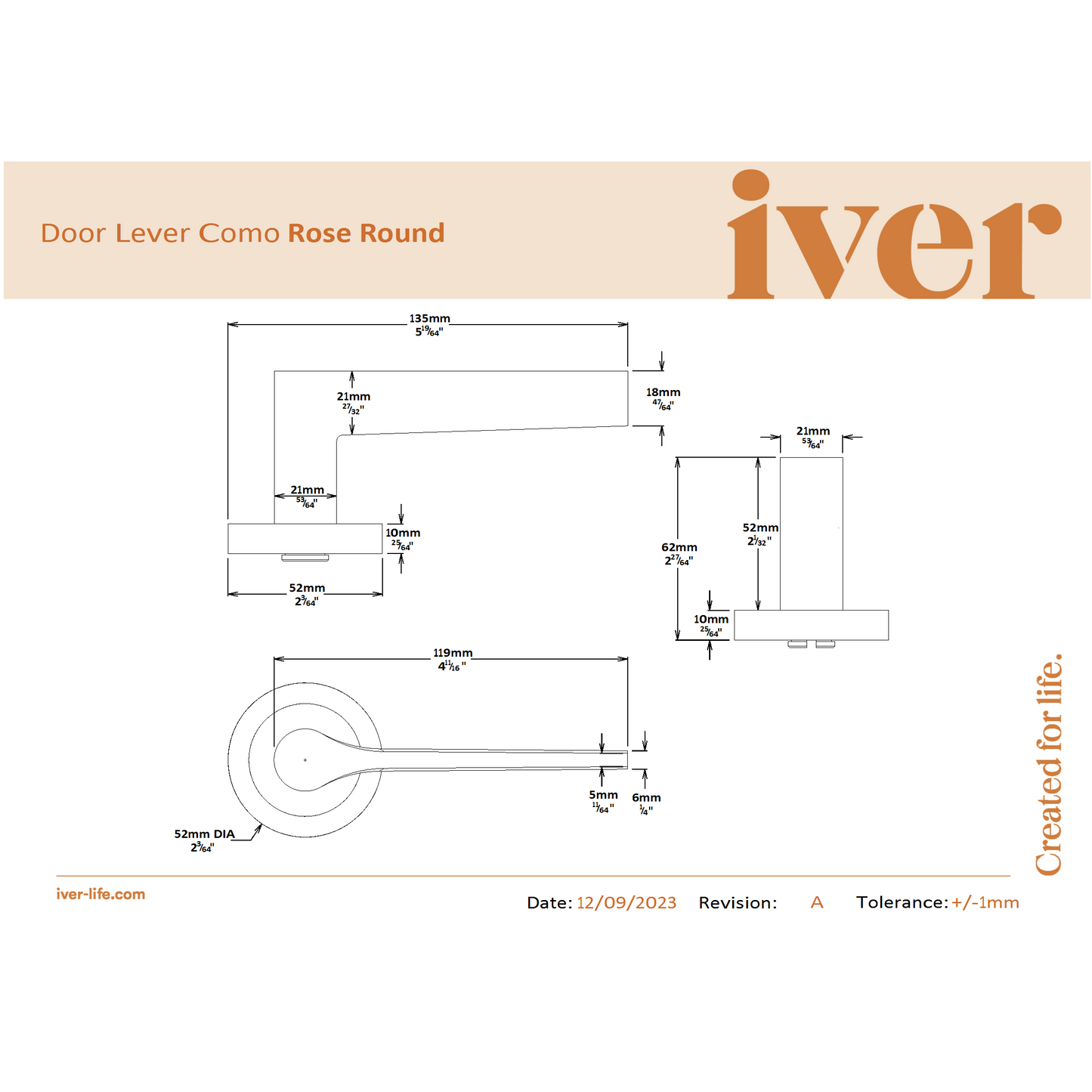 Iver Door Handle Como Rose Round Brushed Brass Inbuilt Privacy Kit