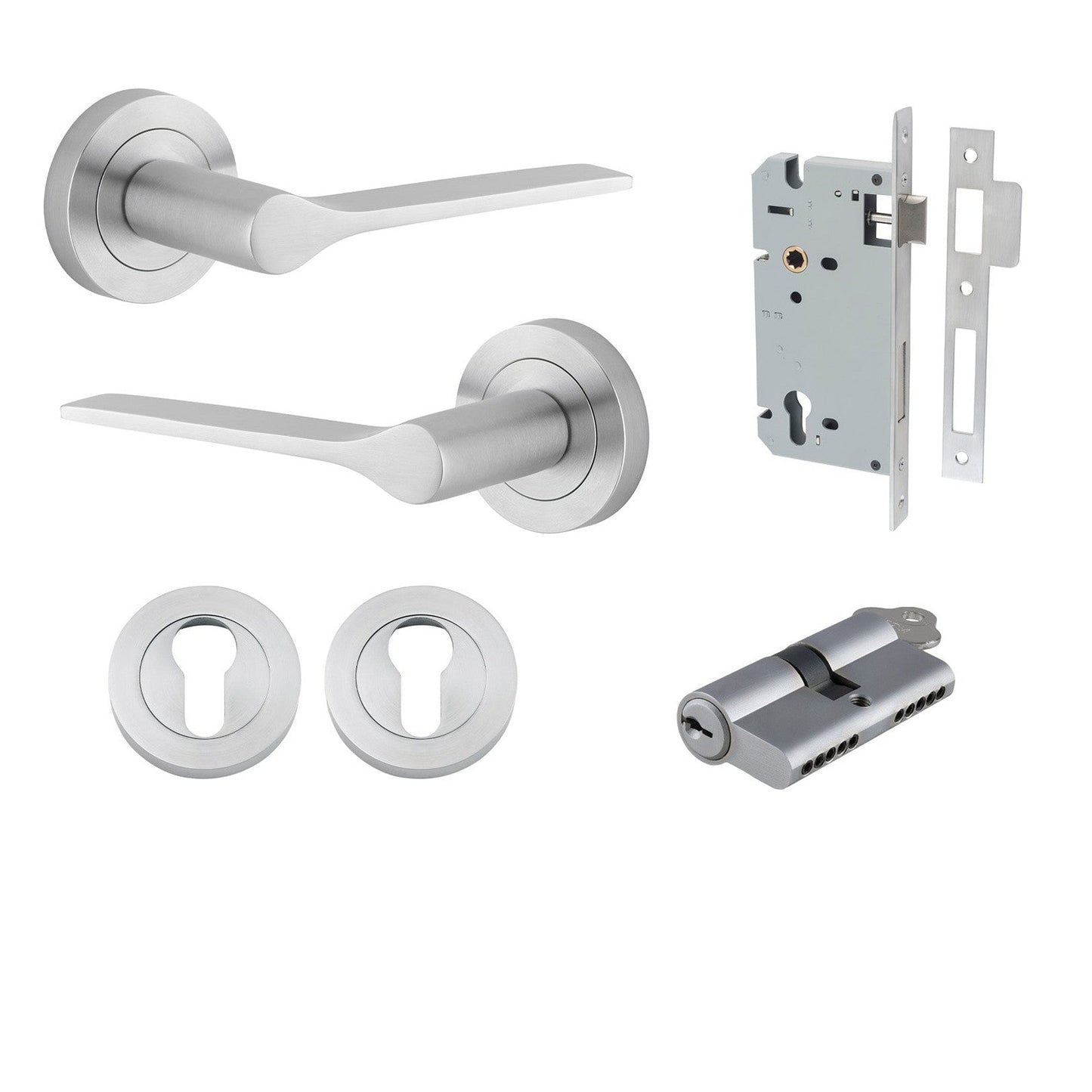 Iver Door Handle Como Rose Round Pair Key/Key Brushed Chrome Entrance Kit
