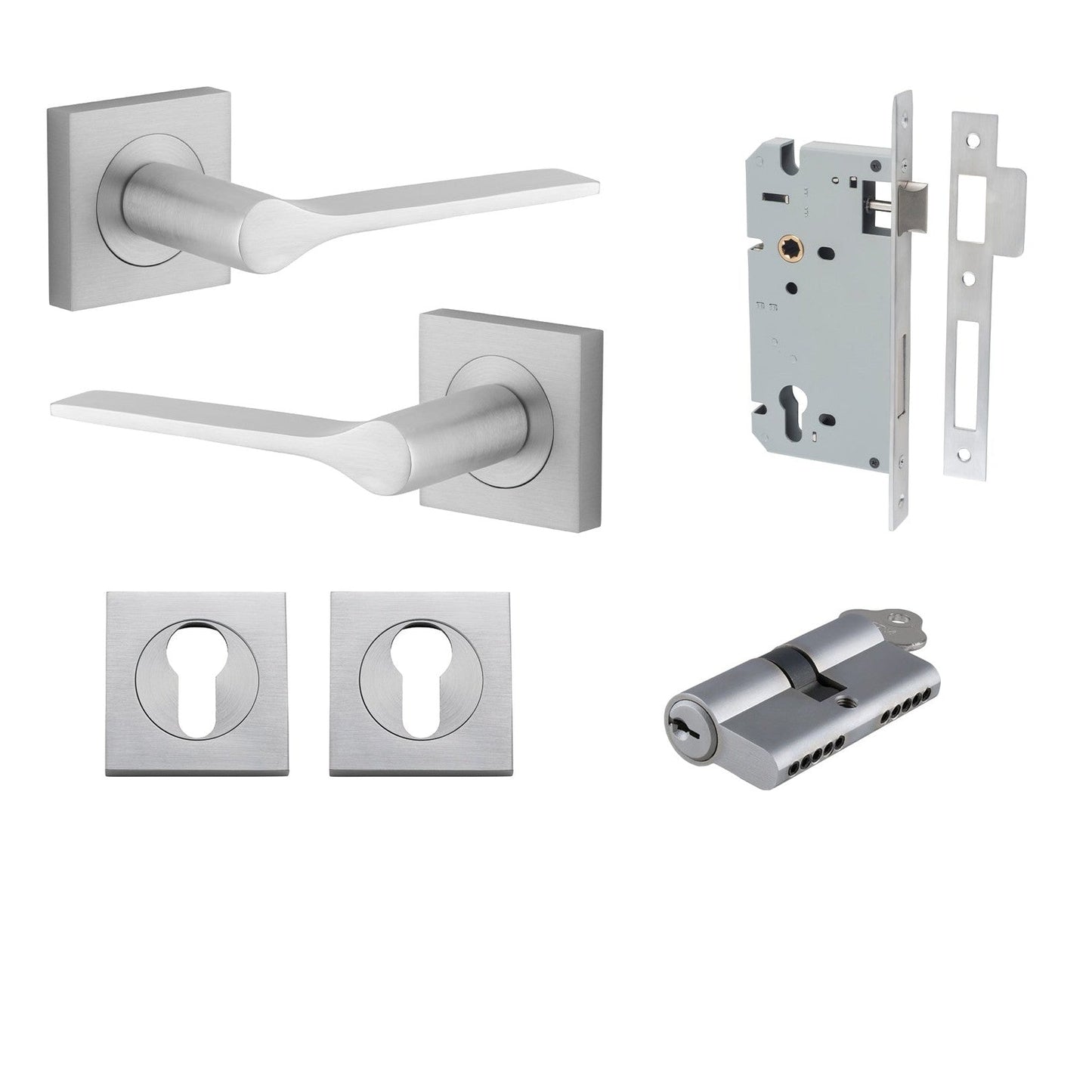 Iver Door Handle Como Rose Square Pair Key/Key Brushed Brass Entrance Kit