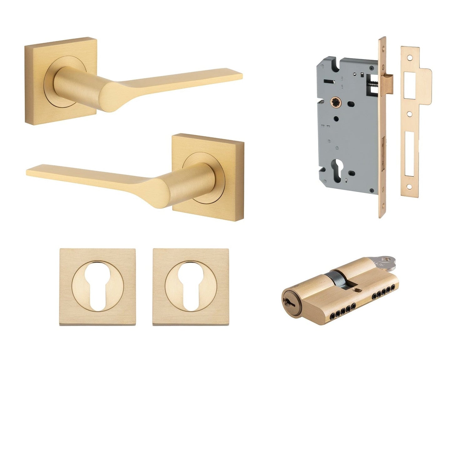 Iver Door Handle Como Rose Square Pair Key/Key Brushed Chrome Entrance Kit