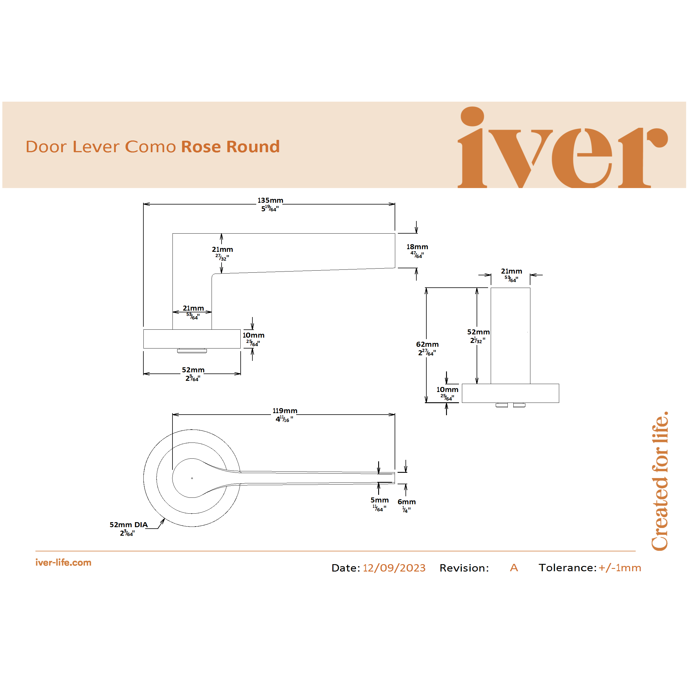 Iver Door Handle Como Round Rose Pair Brushed Chrome