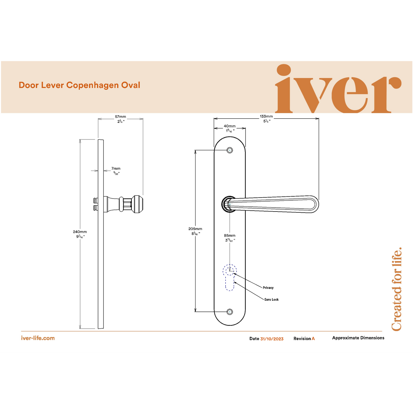 Iver Door Handle Copenhagen Oval Privacy Pair Brushed Chrome