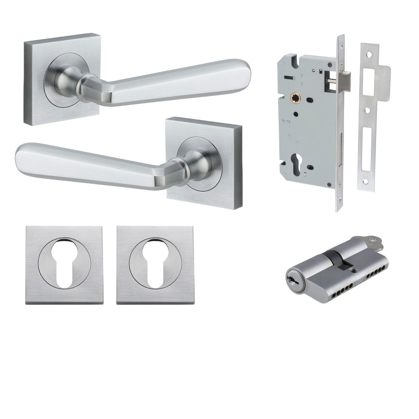 Iver Door Handle Copenhagen Square Rose Key/Key Brushed Chrome Entrance Kit