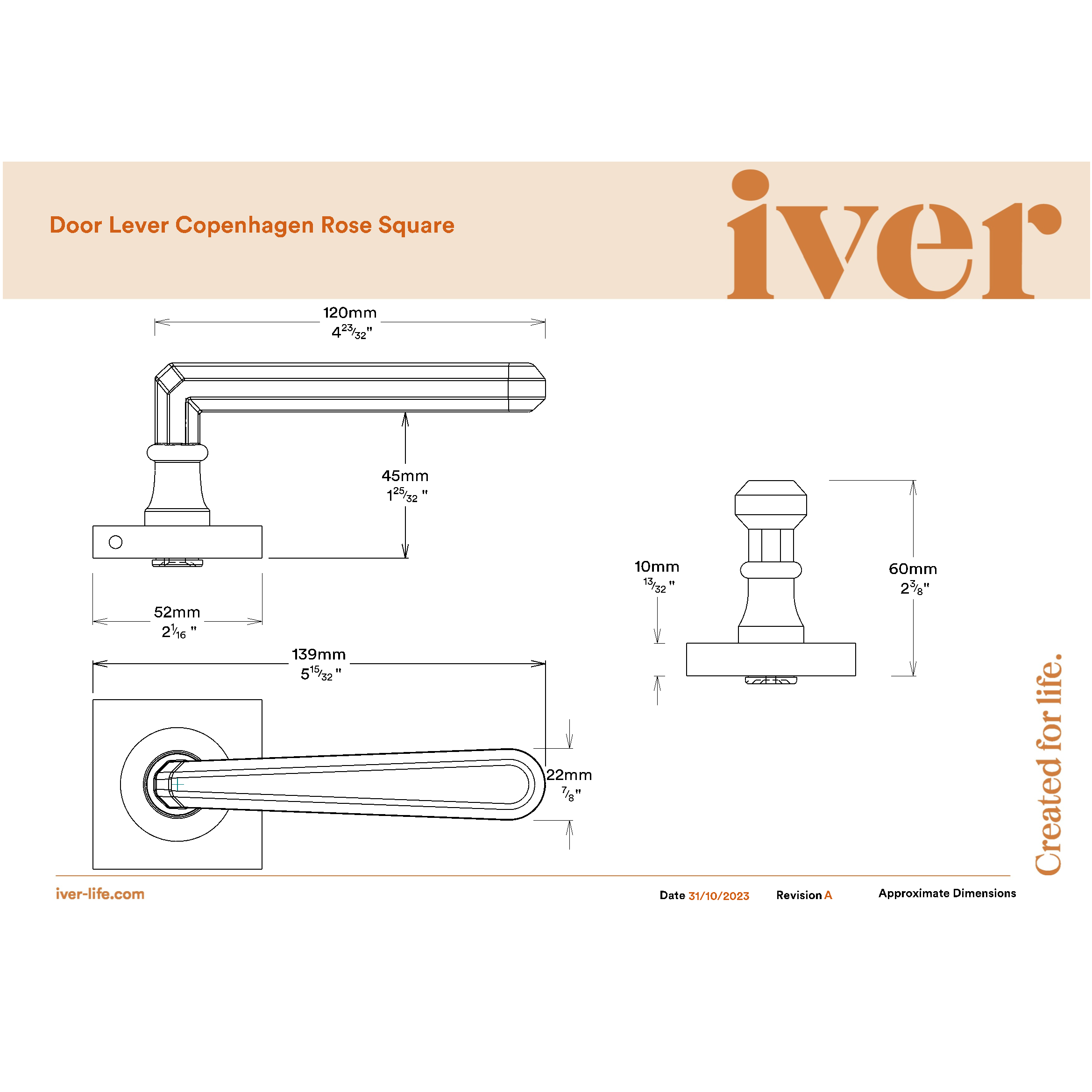 Iver Door Handle Copenhagen Square Rose Pair Polished Chrome