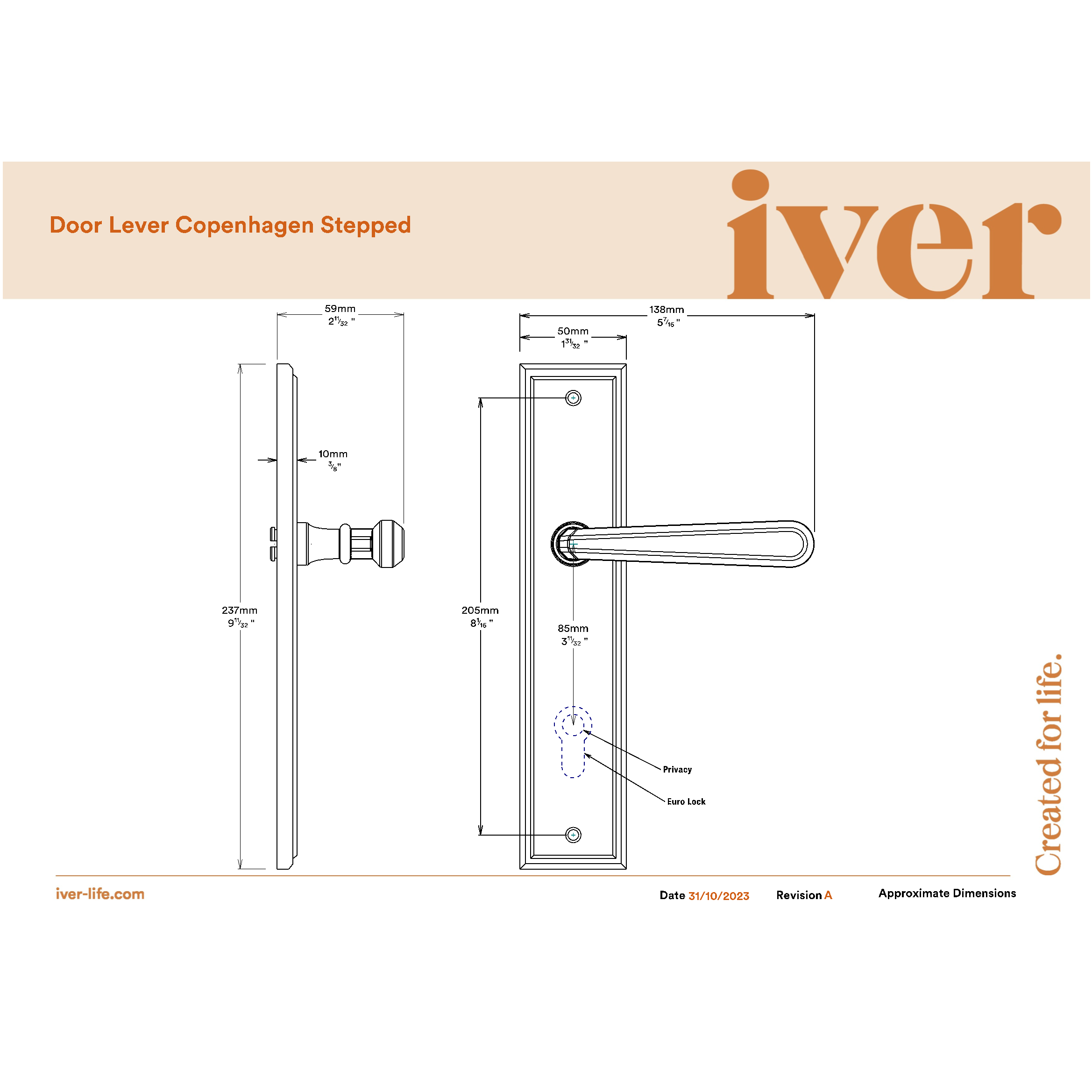 Iver Door Handle Copenhagen Stepped Euro Pair Polished Chrome