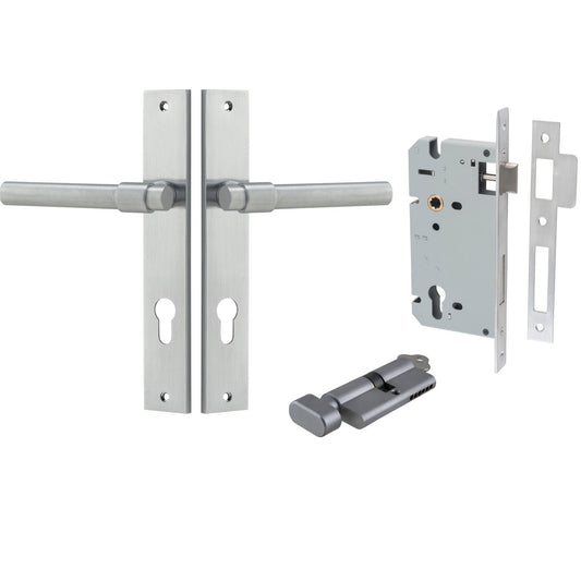 Iver Door Handle Helsinki Rectangular Euro Pair Key/Thumb Brushed Chrome Entrance Kit