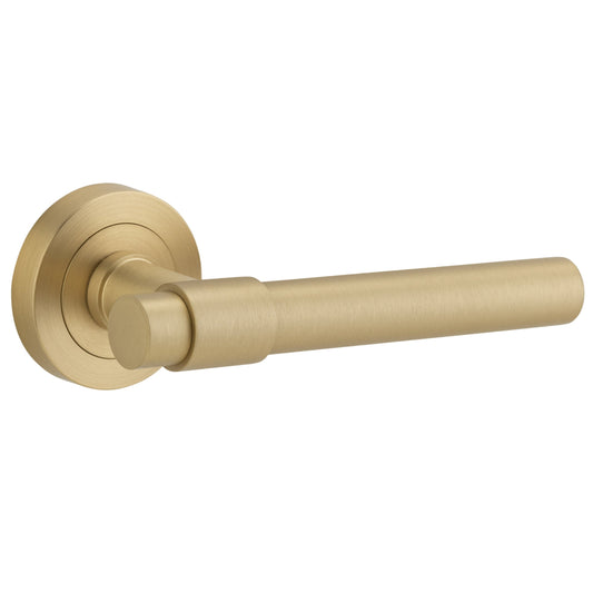 Iver Door Handle Helsinki Round Rose Pair Brushed Brass