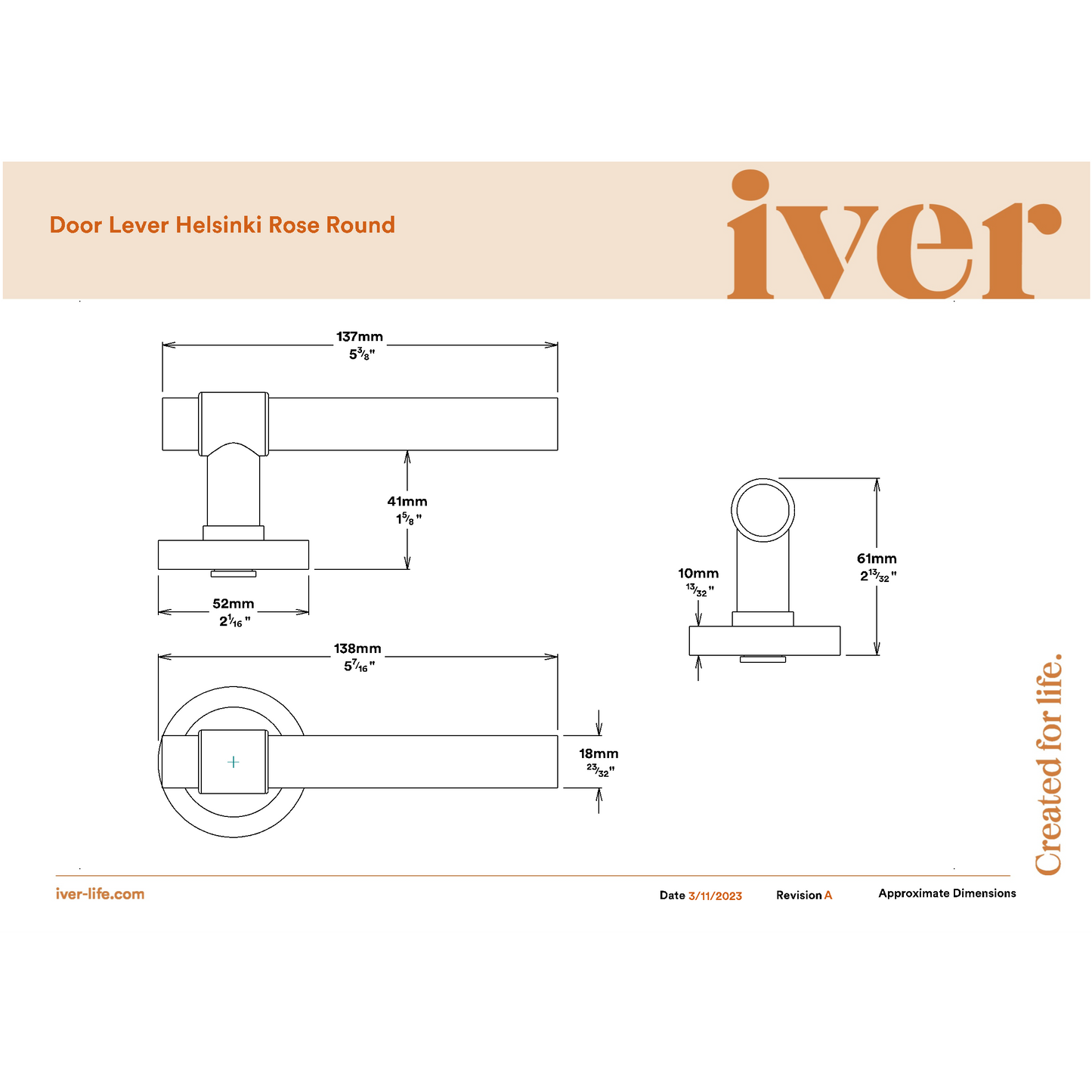 Iver Door Handle Helsinki Round Rose Pair Brushed Chrome