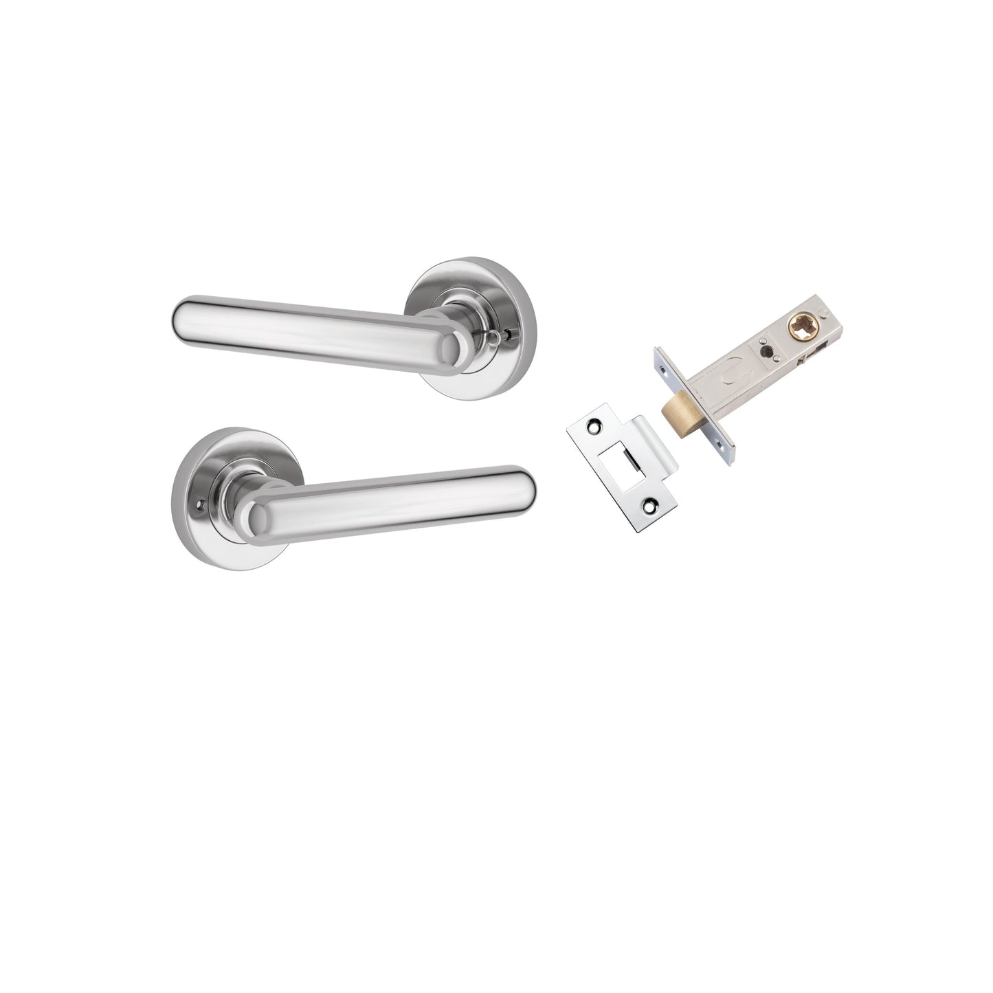 Iver Door Handle Puerto Rose Round Polished Chrome Inbuilt Privacy Kit