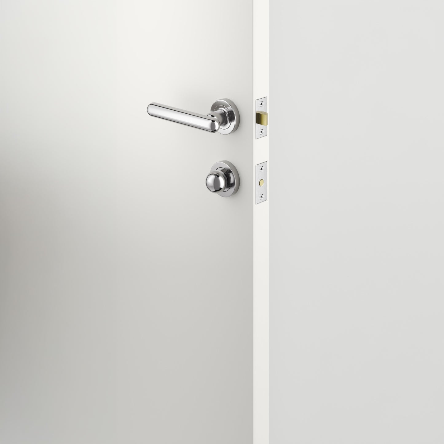 Iver Door Handle Puerto Rose Round Polished Chrome Seperate Privacy Kit