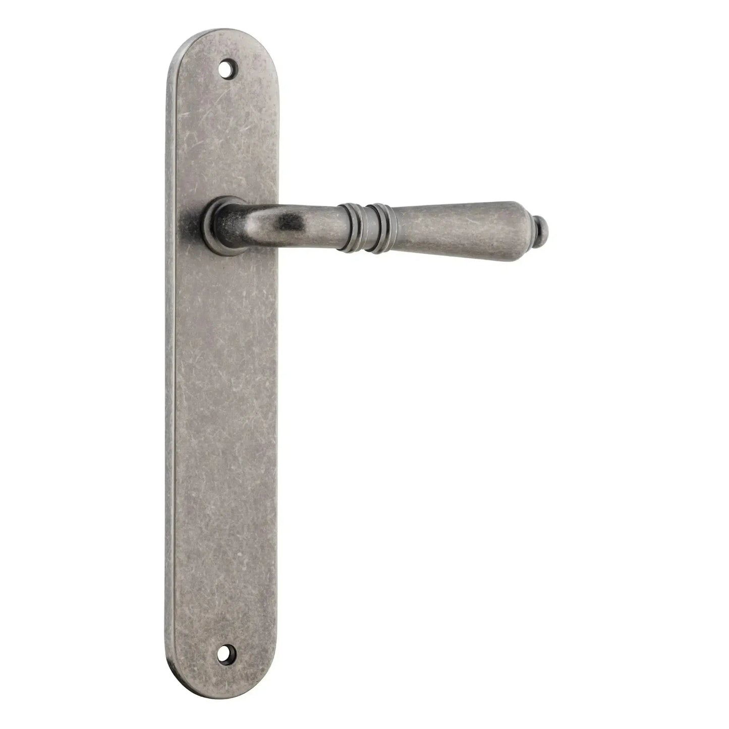 Iver Door Handle Sarlat Oval Latch Pair Distressed Nickel