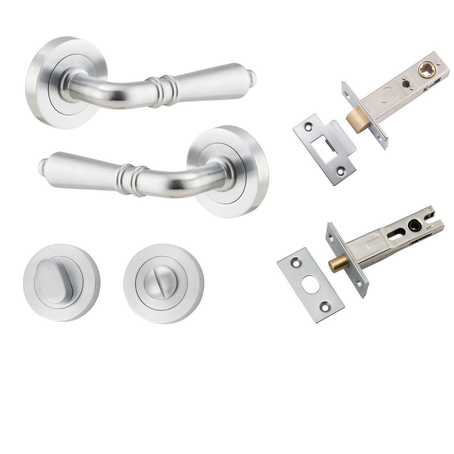 Iver Door Handle Sarlat Round Rose Pair Brushed Chrome Privacy Kit