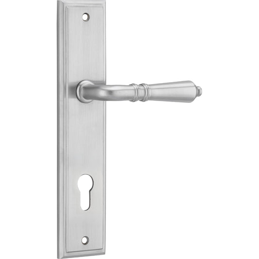 Iver Door Handle Sarlat Stepped Euro Pair Brushed Chrome