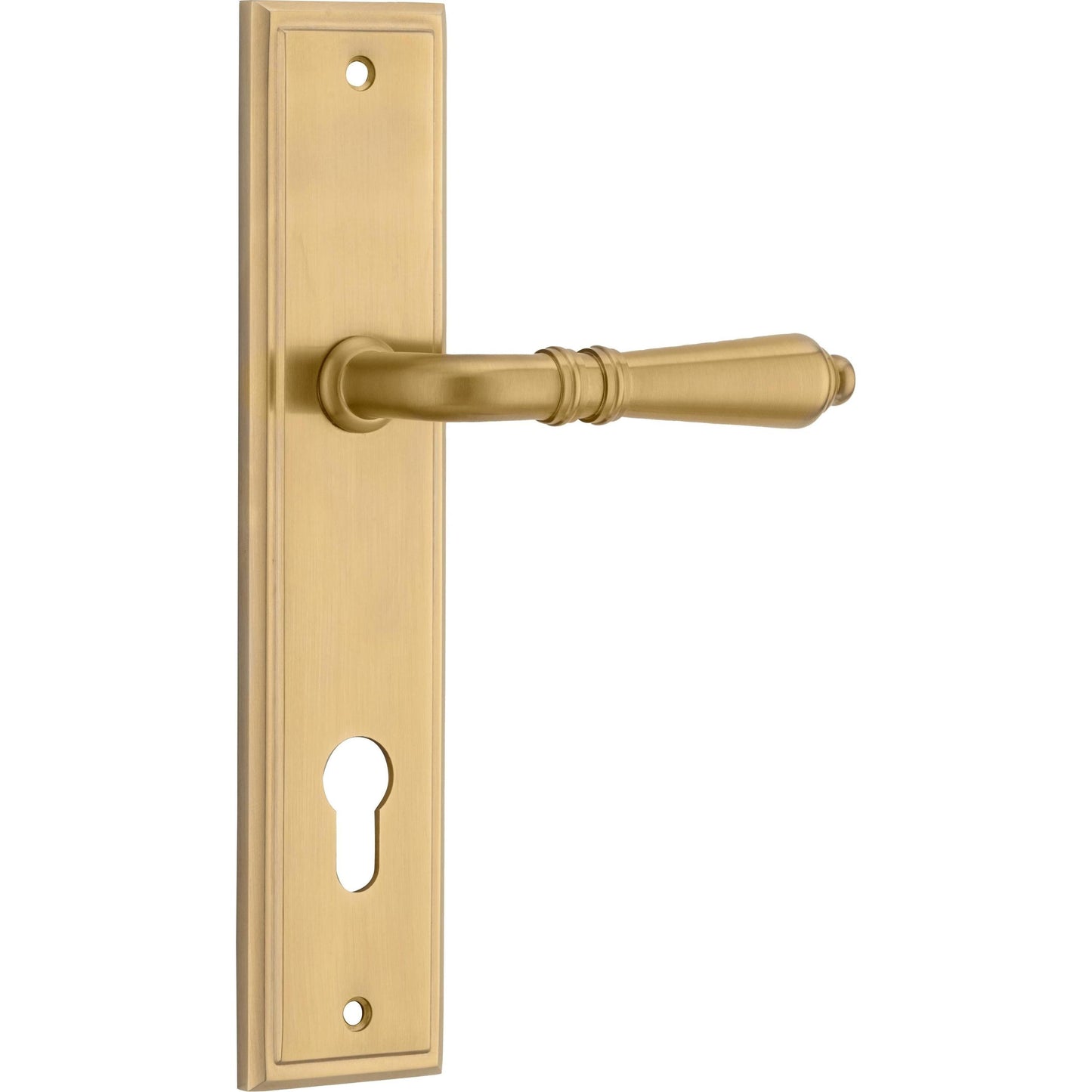 Iver Door Handle Sarlat Stepped Euro Pair Brushed Gold PVD