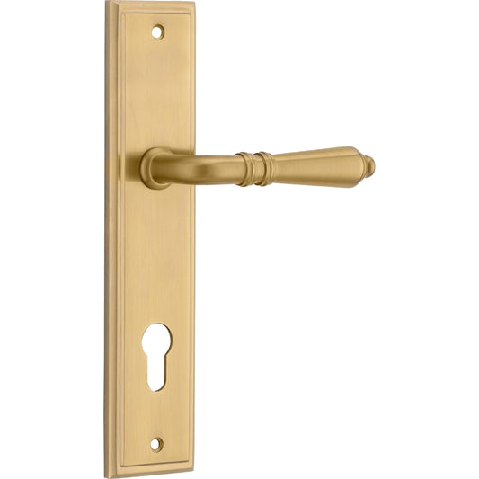 Iver Door Handle Sarlat Stepped Euro Pair Brushed Gold PVD