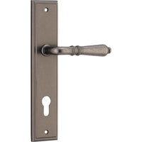 Iver Door Handle Sarlat Stepped Euro Pair Distressed Nickel