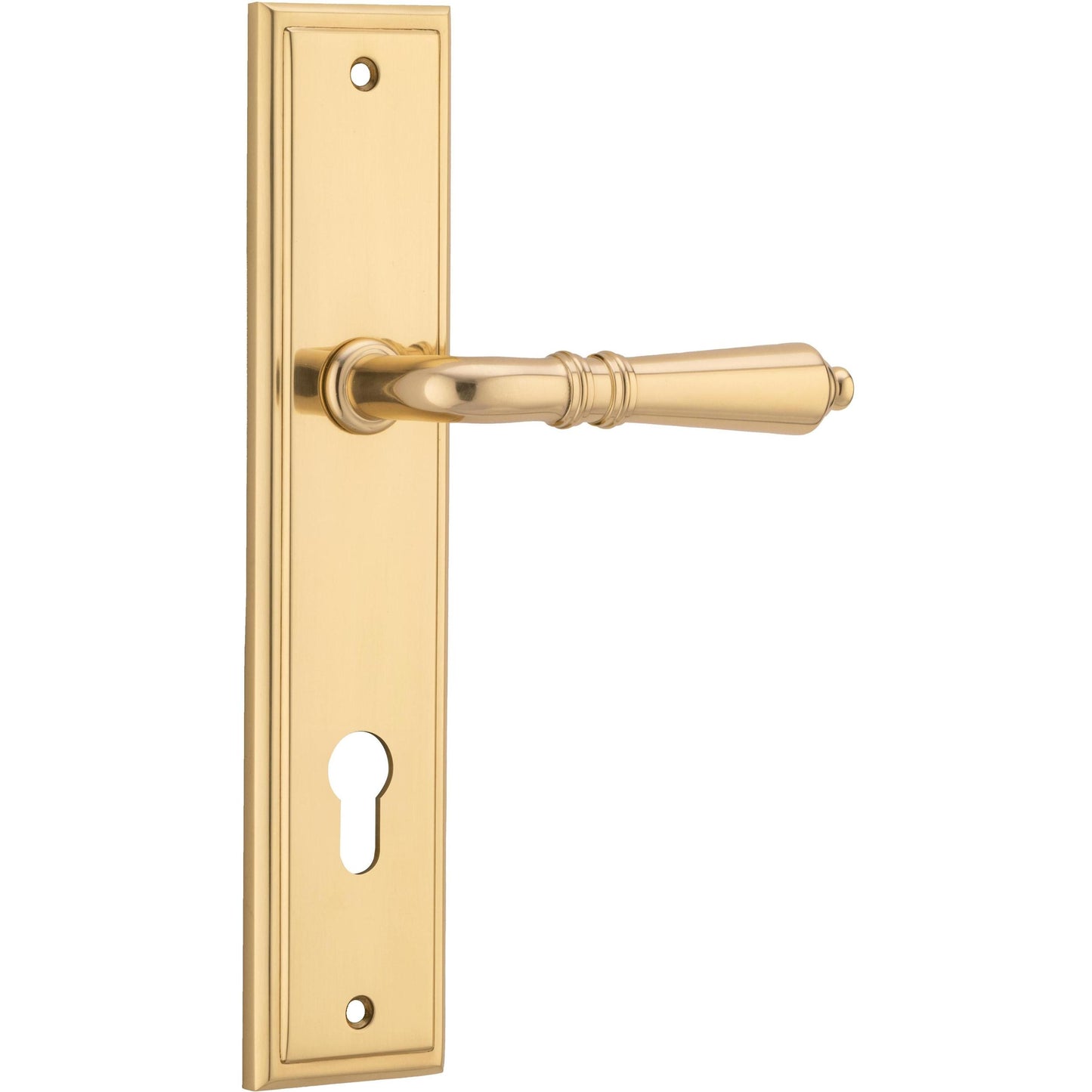 Iver Door Handle Sarlat Stepped Euro Pair Polished Brass