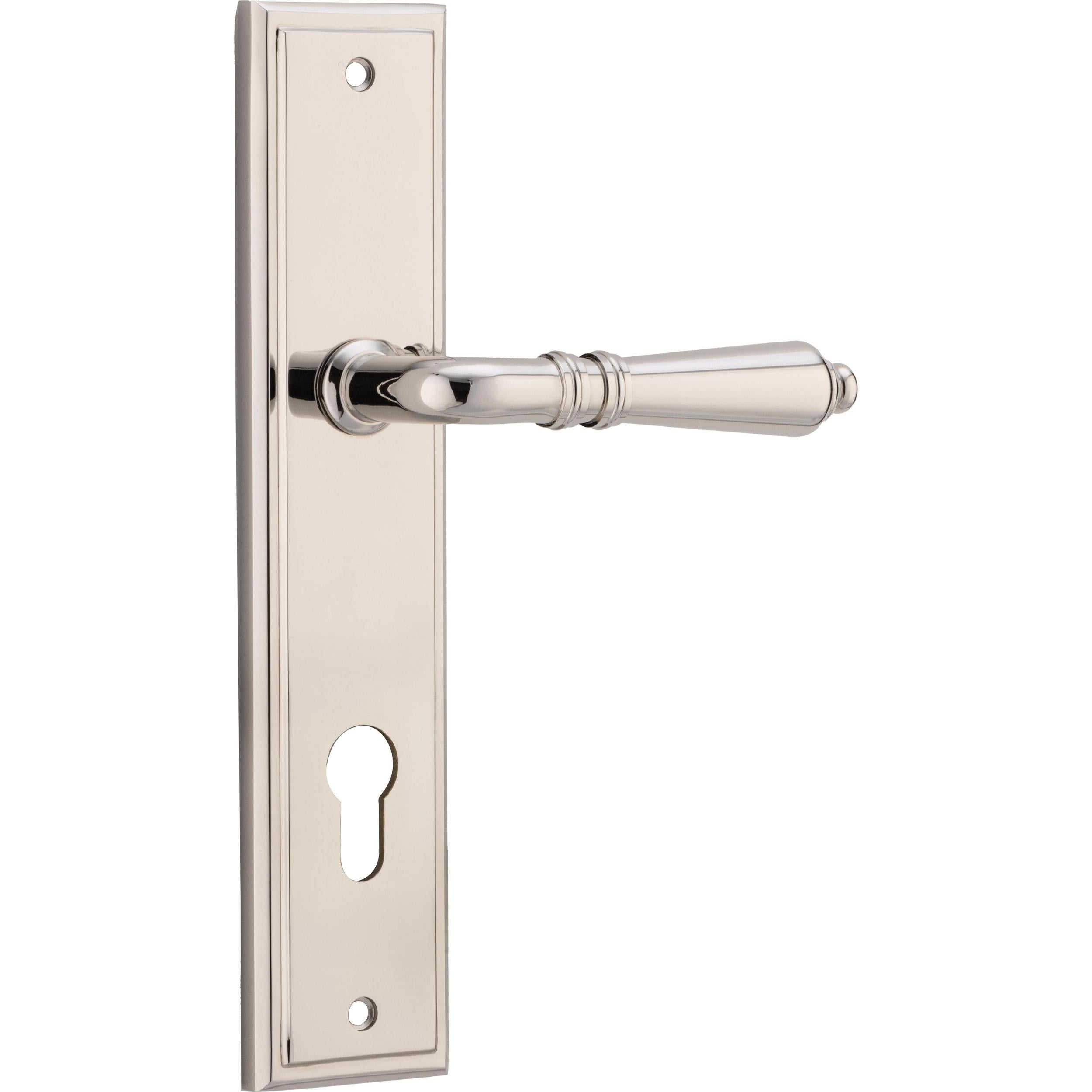 Iver Door Handle Sarlat Stepped Euro Pair Polished Nickel