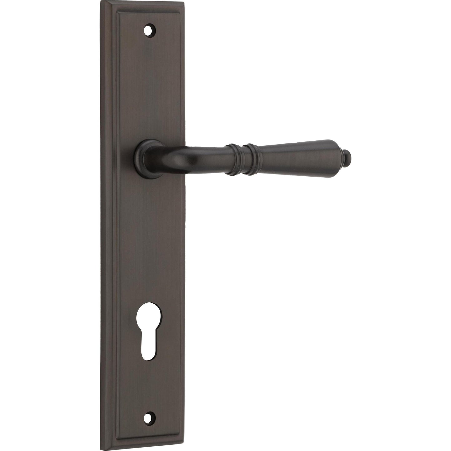 Iver Door Handle Sarlat Stepped Euro Pair Signature Brass