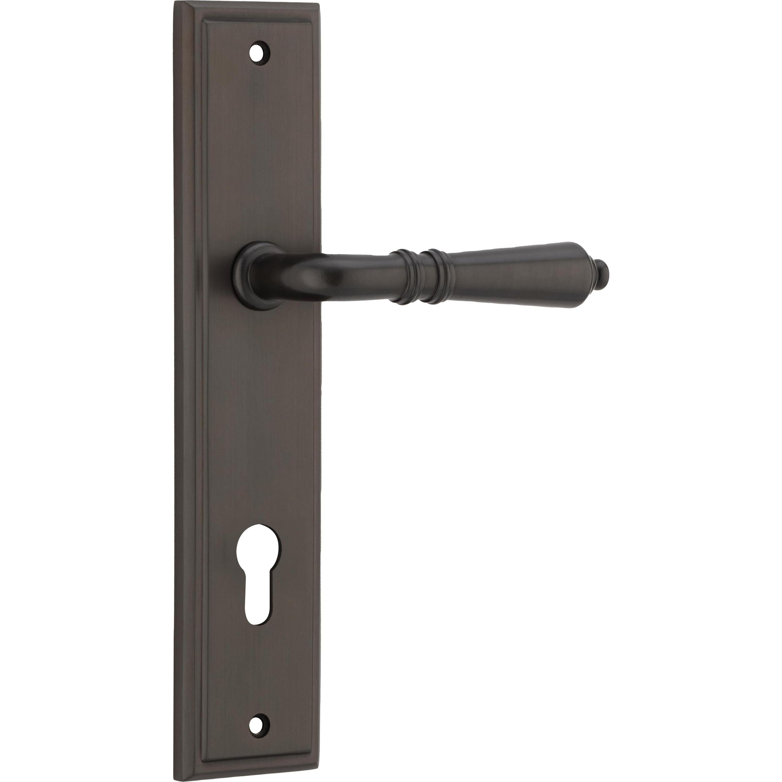 Iver Door Handle Sarlat Stepped Euro Pair Signature Brass