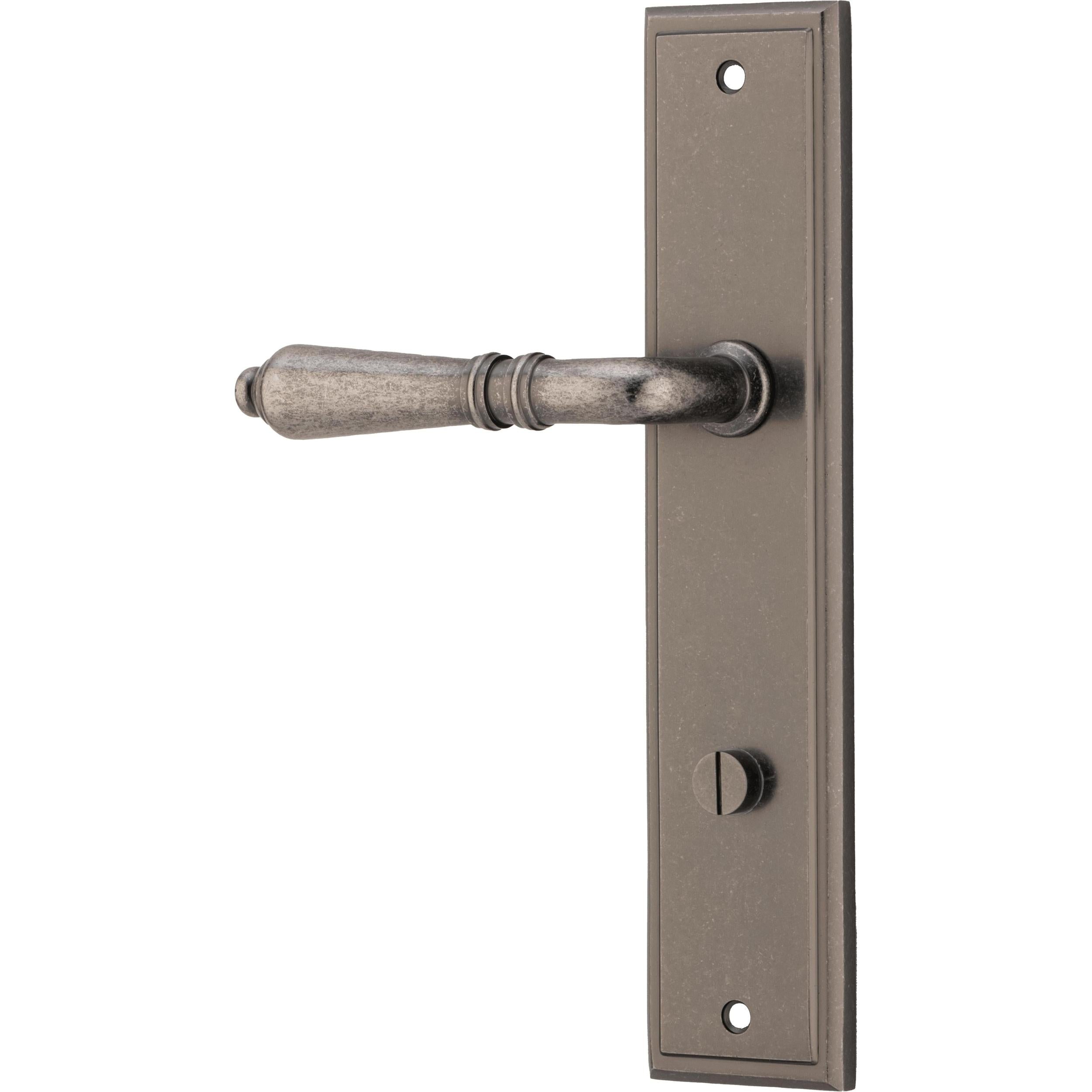 Iver Door Handle Sarlat Stepped Privacy Pair Distressed Nickel