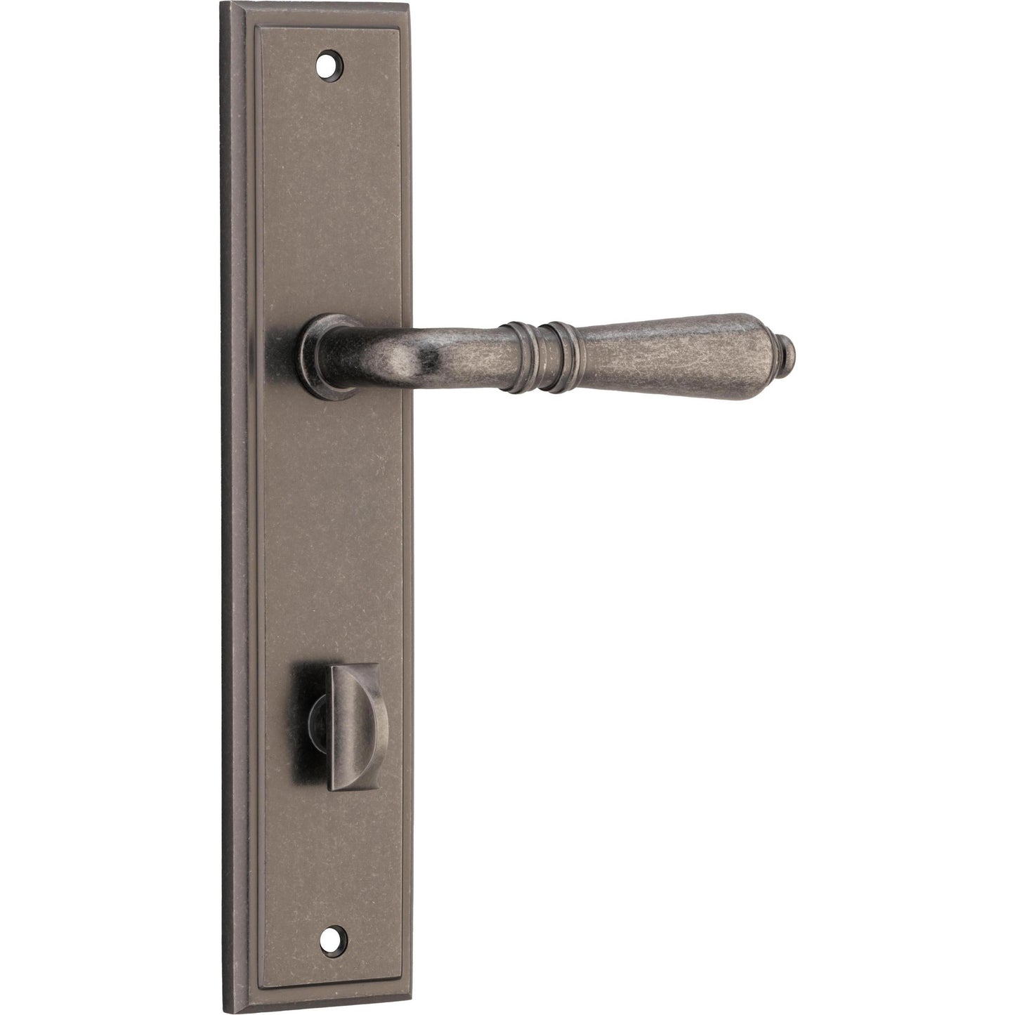 Iver Door Handle Sarlat Stepped Privacy Pair Distressed Nickel