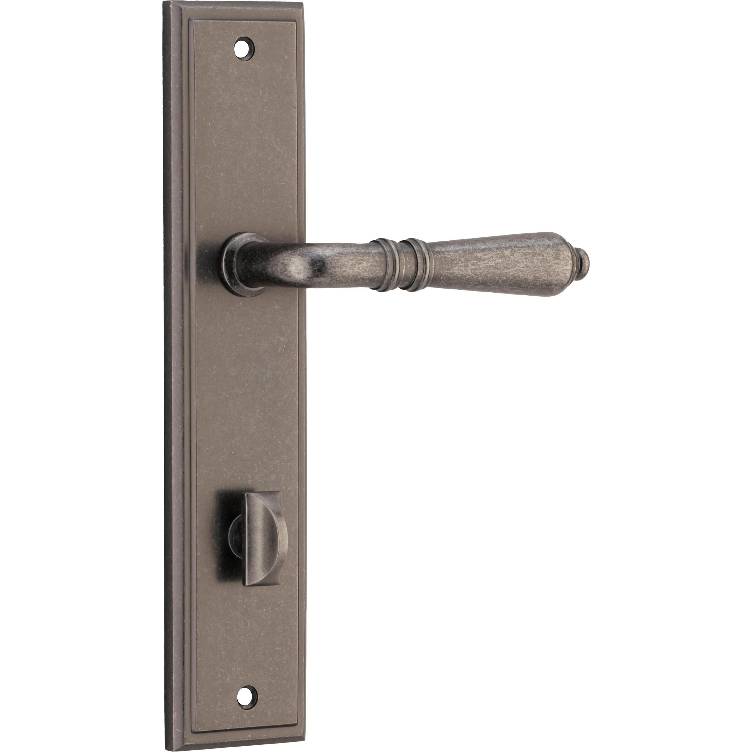 Iver Door Handle Sarlat Stepped Privacy Pair Distressed Nickel