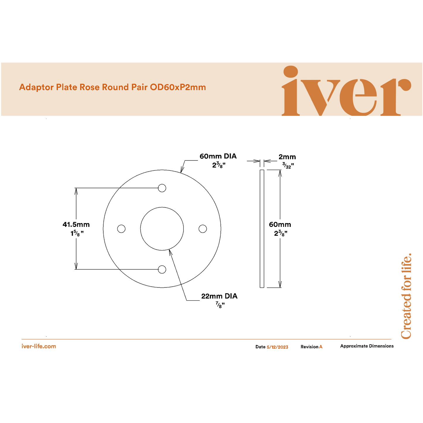 Iver Door Handles & Knobs Adaptor Plate Pair Round Rose Brushed Chrome