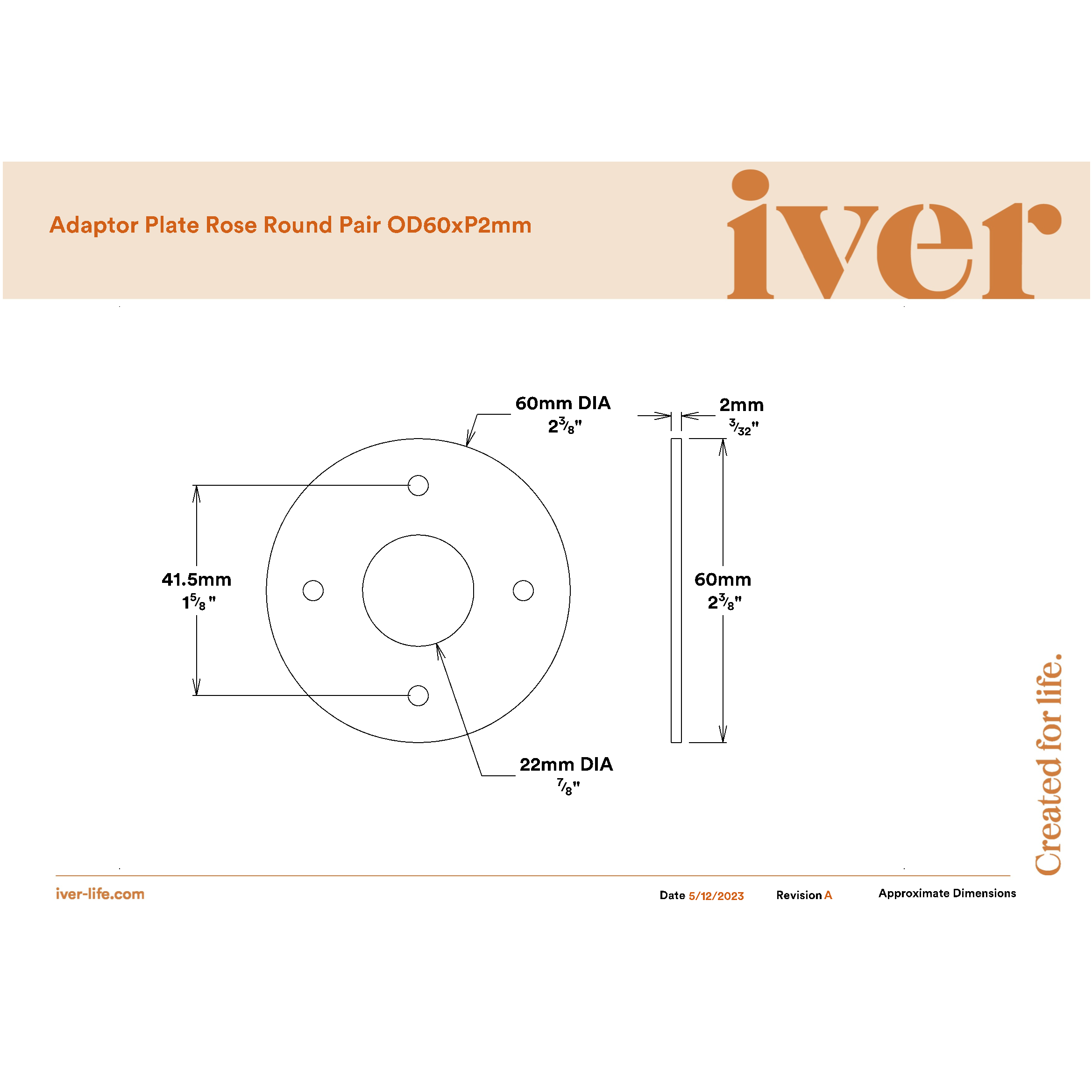 Iver Door Handles & Knobs Adaptor Plate Pair Round Rose Brushed Chrome