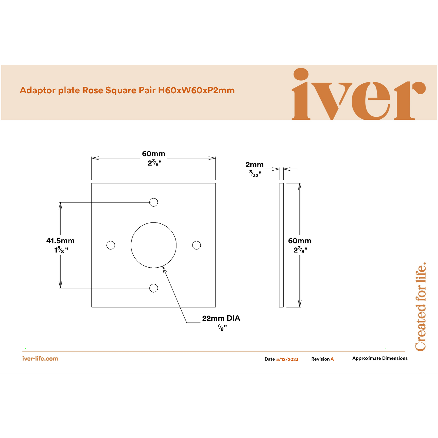 Iver Door Handles & Knobs Adaptor Plate Pair Square Rose Brushed Chrome