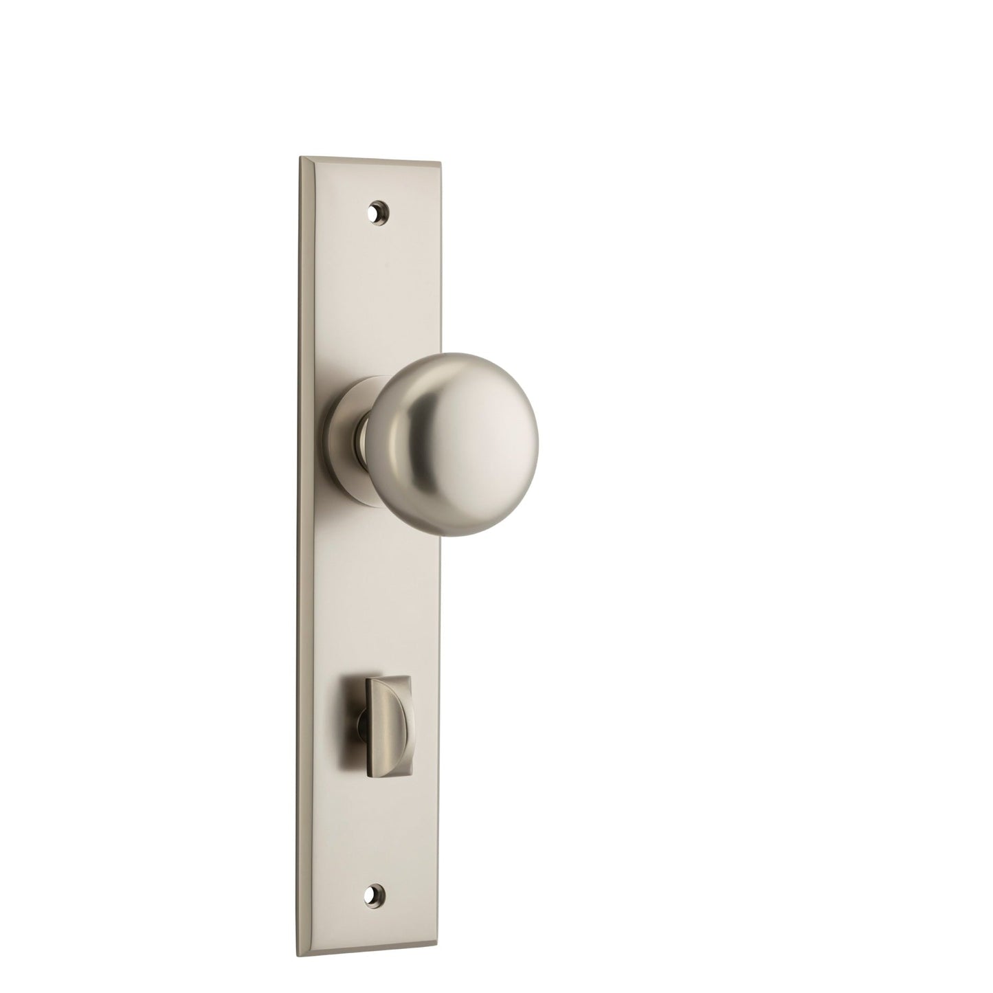 Iver Door Knob Cambridge Chamfered Privacy Pair Satin Nickel