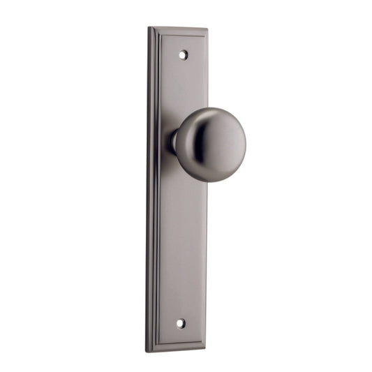 Iver Door Knob Cambridge Stepped Latch Pair Satin Nickel
