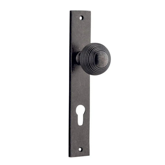 Iver Door Knob Guildford Rectangular Euro Pair Distressed Nickel