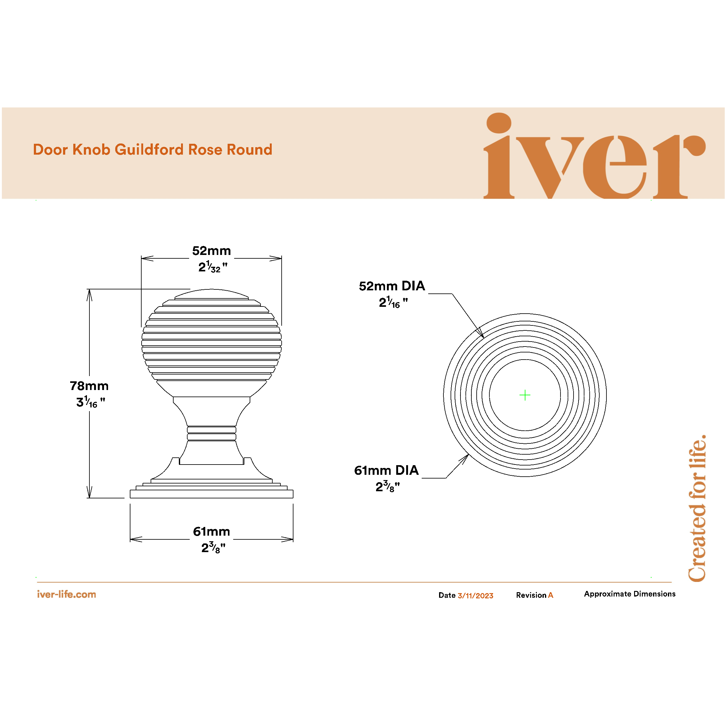 Iver Door Knob Guildford Round Rose Concealed Fix Pair Matt Black