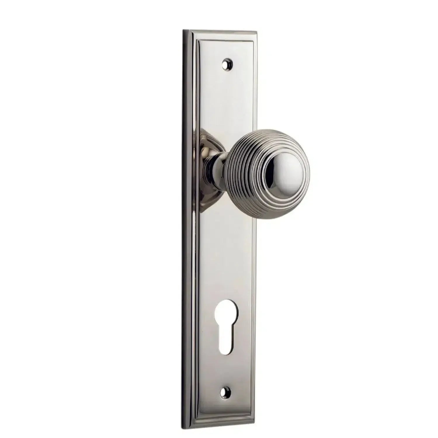 Iver Door Knob Guildford Stepped Euro Pair Polished Nickel