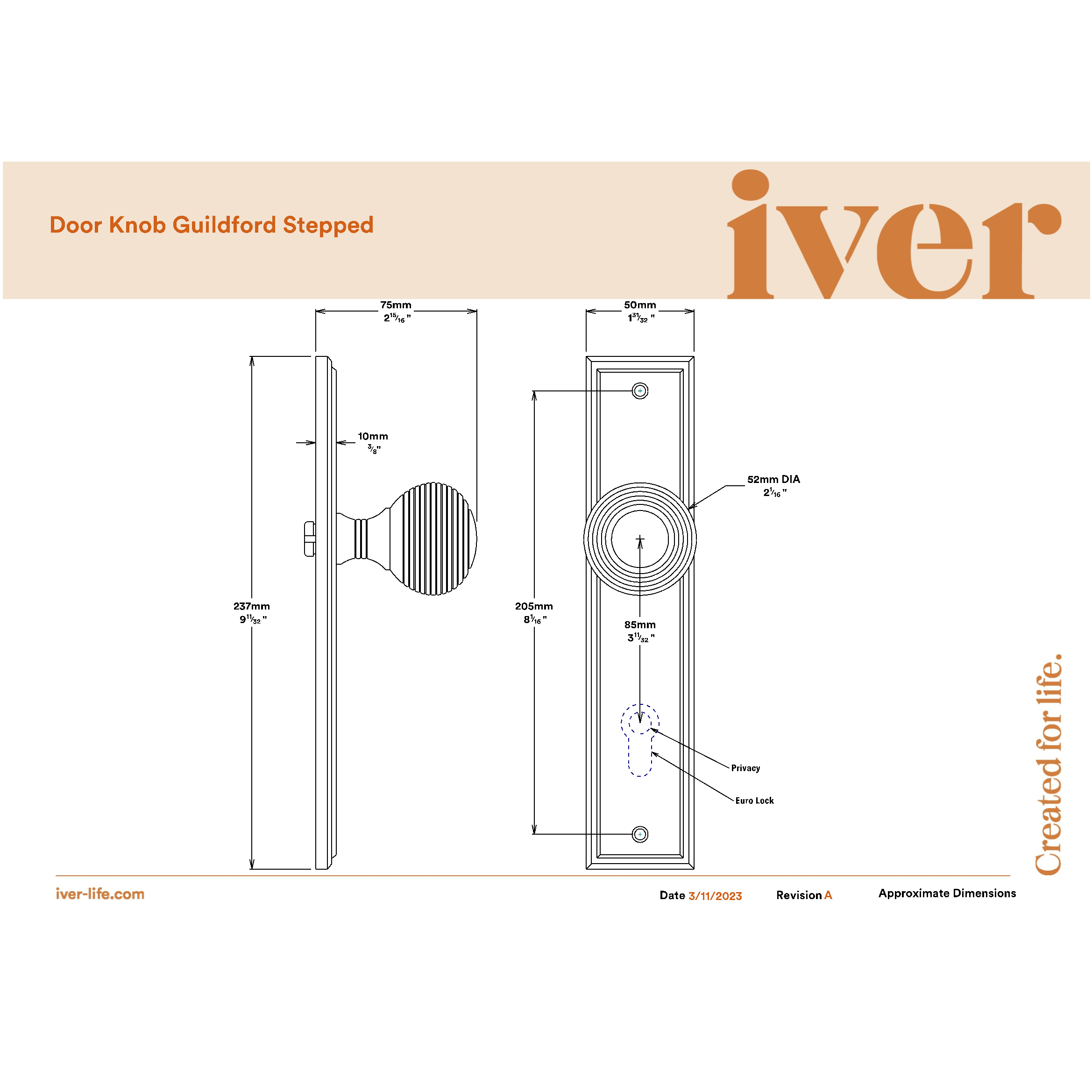 Iver Door Knob Guildford Stepped Latch Pair Signature Brass