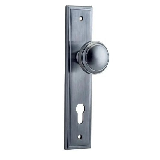 Iver Door Knob Paddington Stepped Euro Pair Brushed Chrome