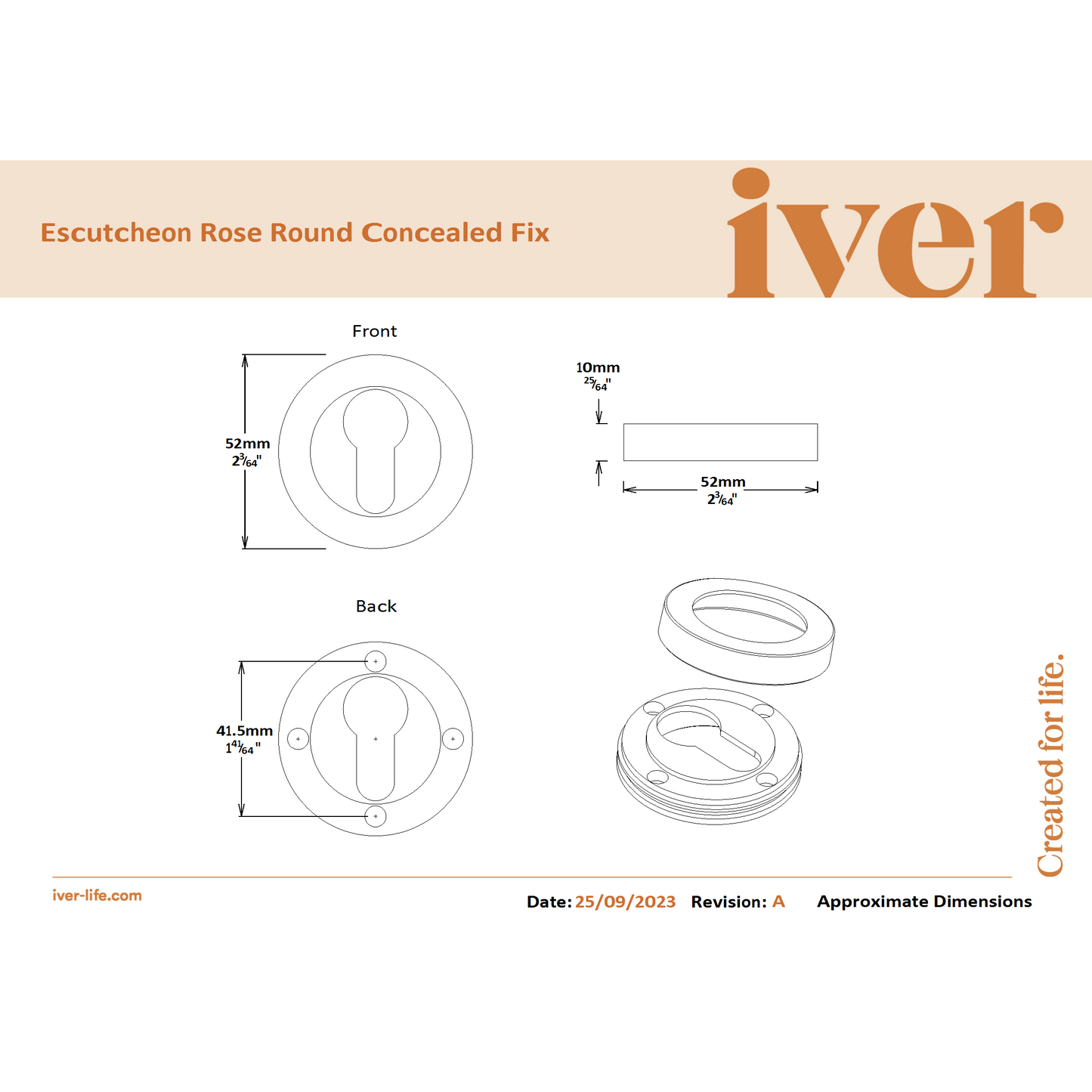 Iver Escutcheon Euro Concealed Fix Round Pair Distressed Nickel