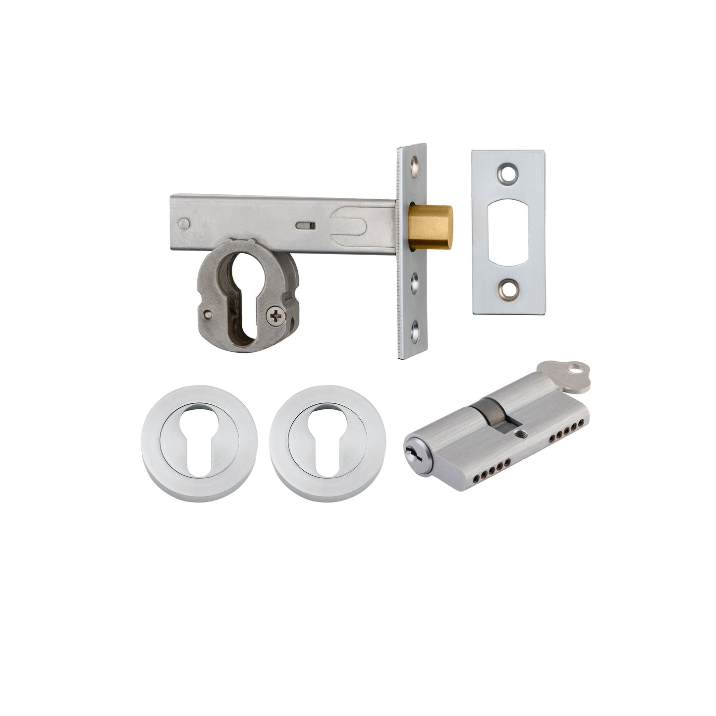 Iver Mortice Deadbolt Euro Brushed Chrome Backset 60mm Key/Key Escutcheon Round Kit