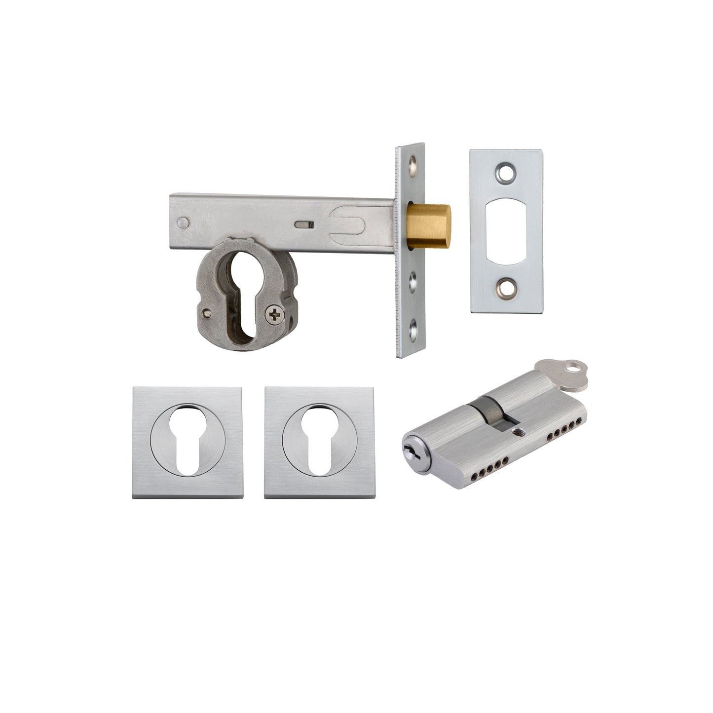 Iver Mortice Deadbolt Euro Brushed Chrome Backset 60mm Key/Key Escutcheon Square Kit
