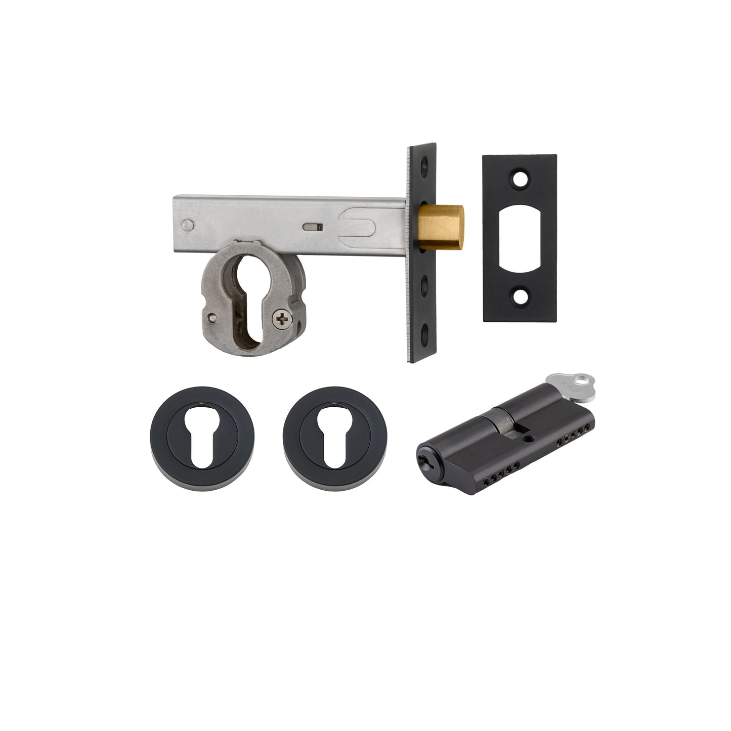 Iver Mortice Deadbolt Euro Matt Black Backset 60mm Key/Key Escutcheon Round Kit
