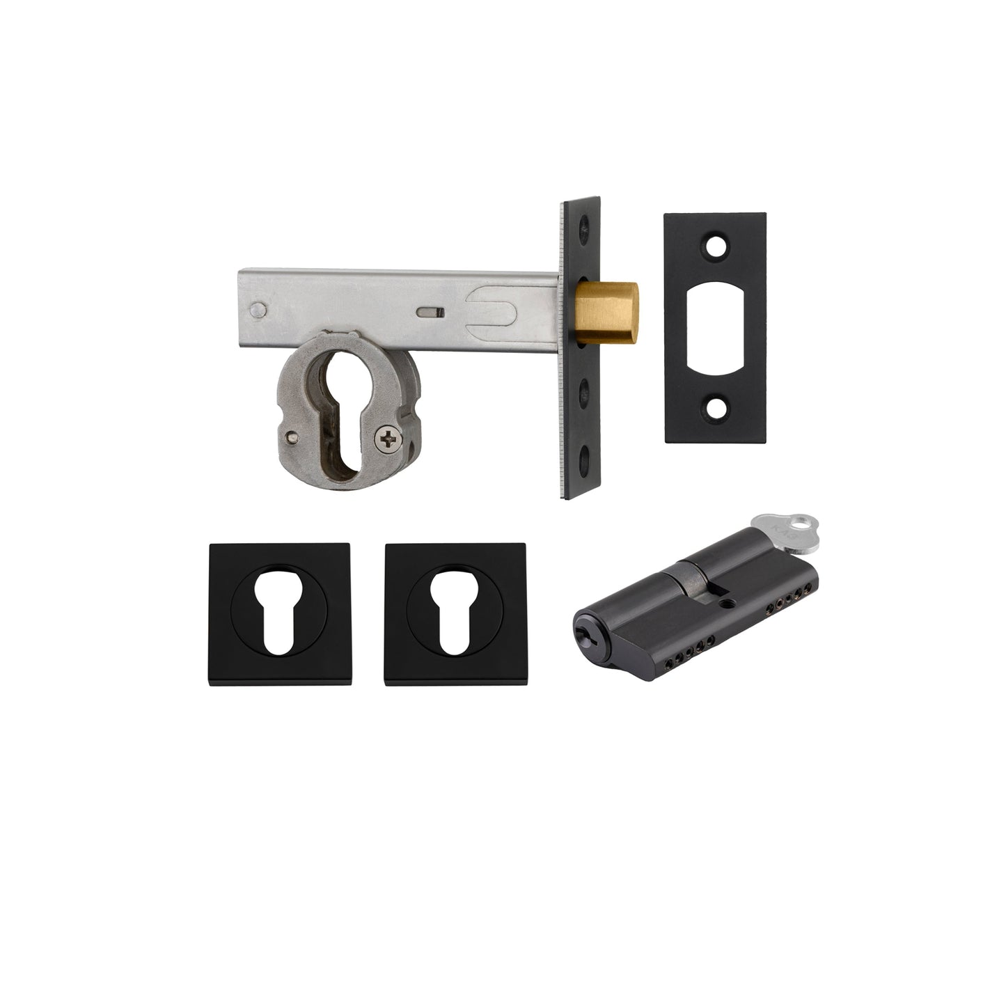 Iver Mortice Deadbolt Euro Matt Black Backset 60mm Key/Key Escutcheon Square Kit