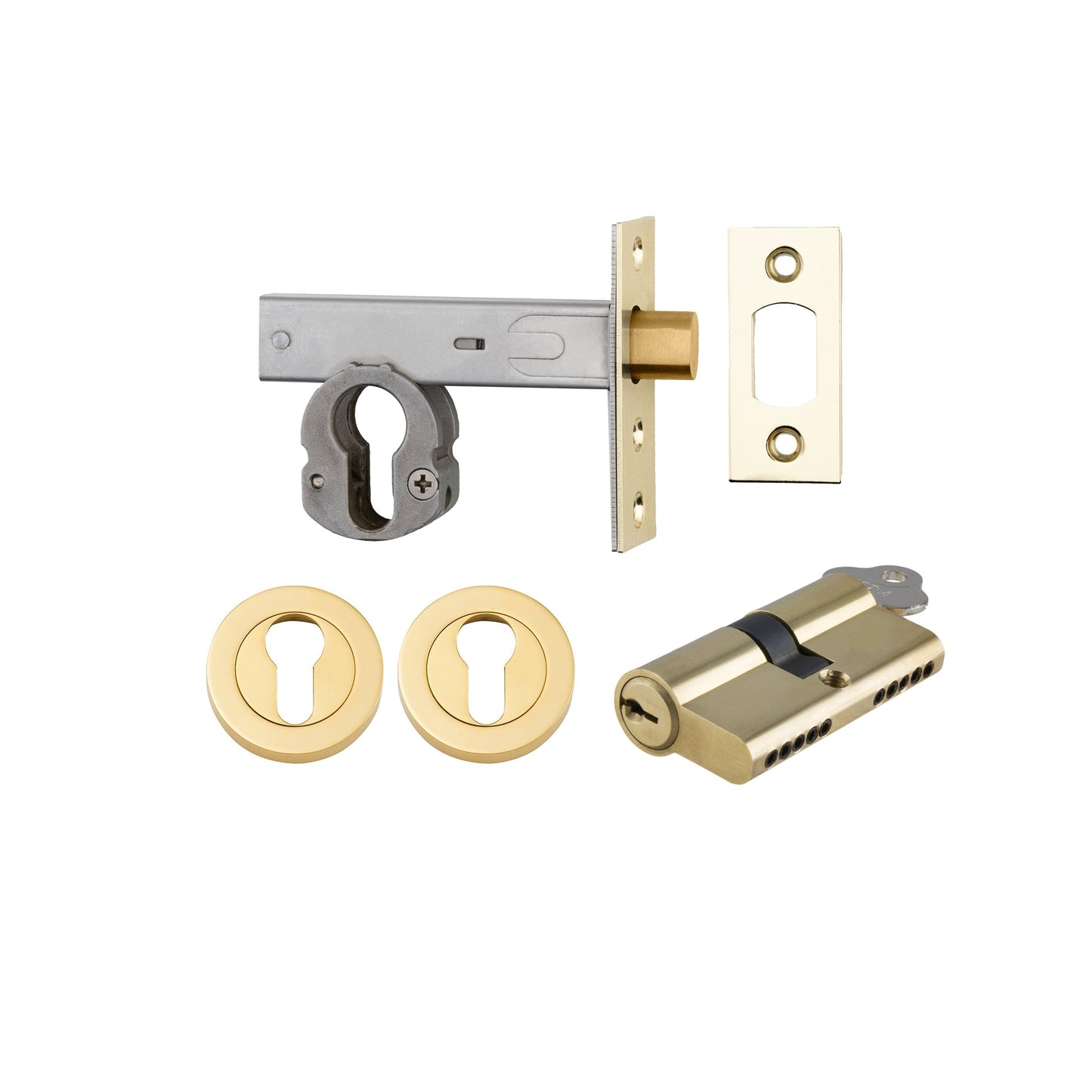 Iver Mortice Deadbolt Euro Polished Brass Backset 60mm Key/Key Escutcheon Round Kit