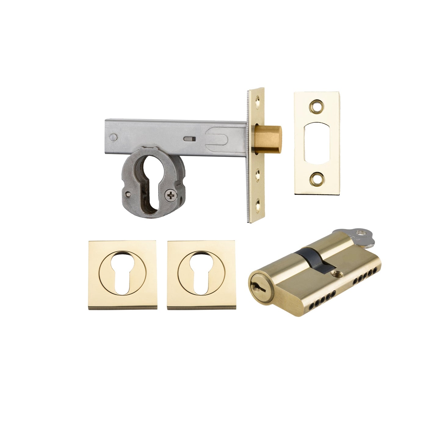 Iver Mortice Deadbolt Euro Polished Brass Backset 60mm Key/Key Escutcheon Square Kit