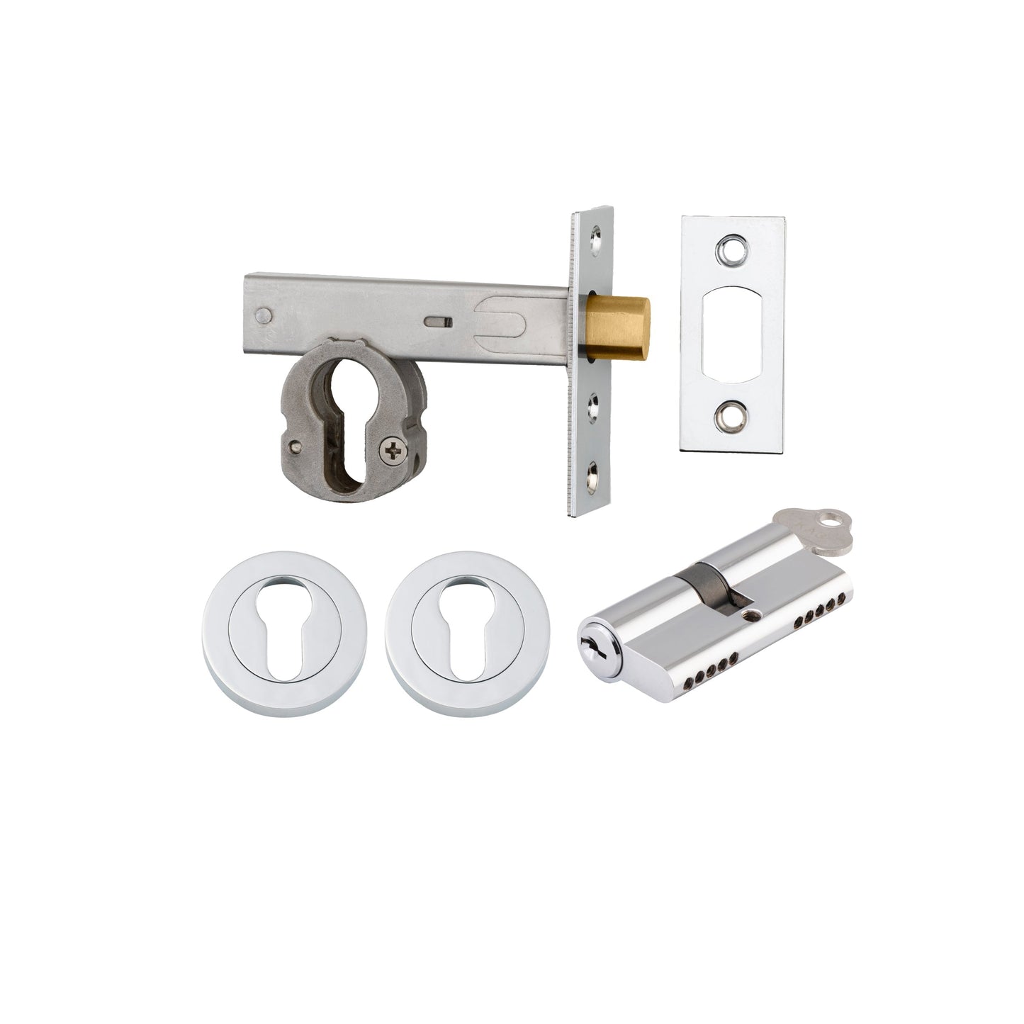 Iver Mortice Deadbolt Euro Polished Chrome Backset 60mm Key/Key Escutcheon Round Kit