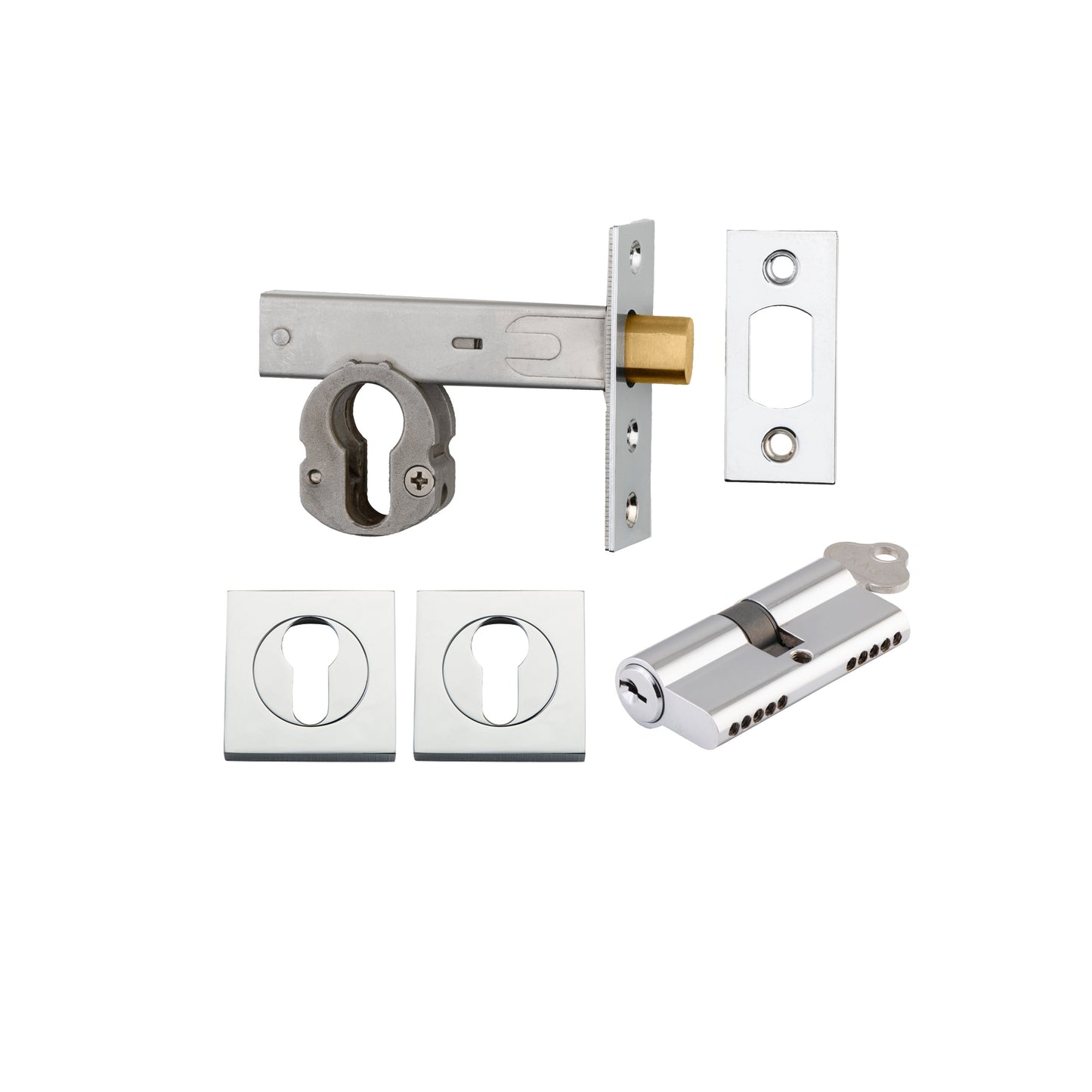 Iver Mortice Deadbolt Euro Polished Chrome Backset 60mm Key/Key Escutcheon Square Kit