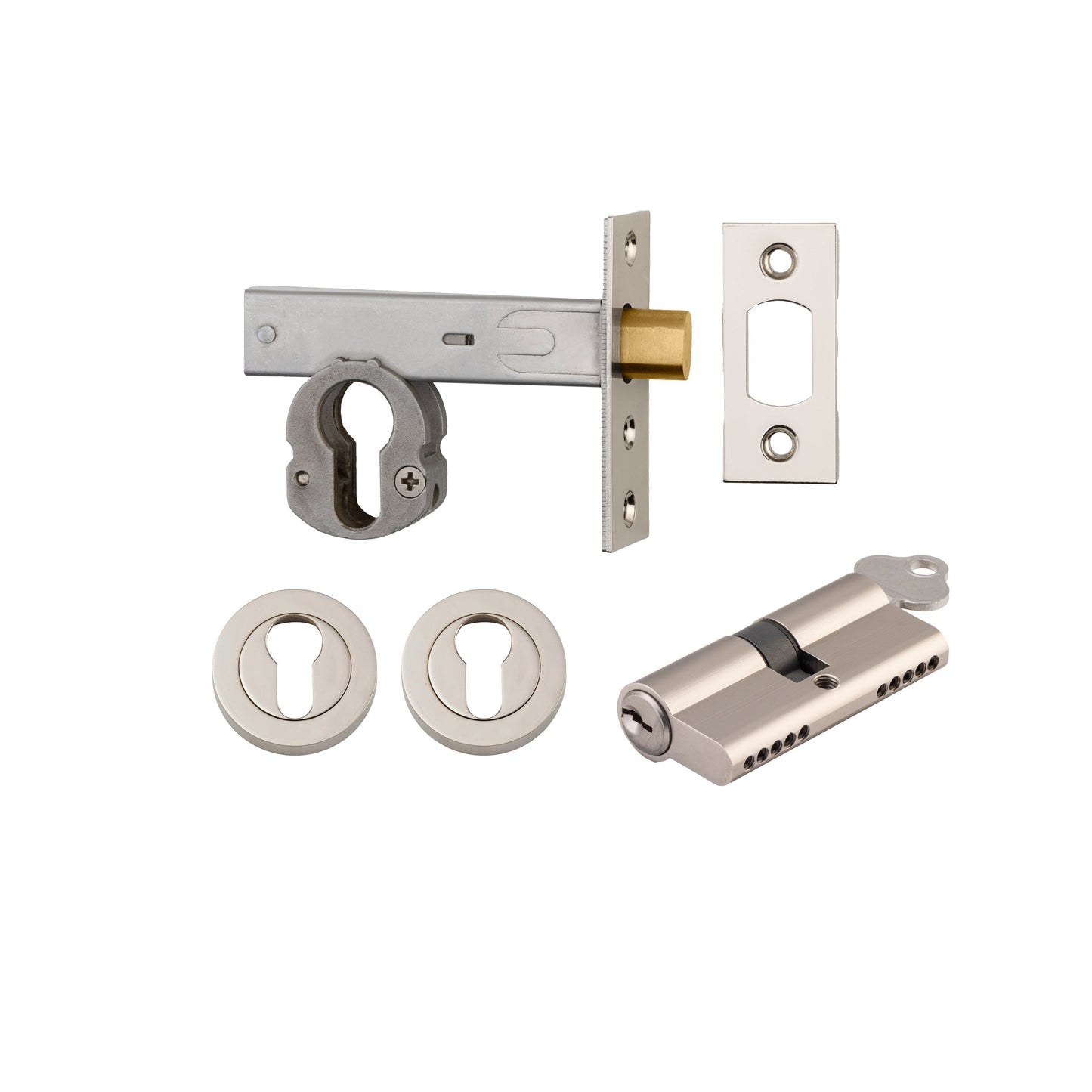 Iver Mortice Deadbolt Euro Polished Nickel Backset 60mm Key/Key Escutcheon Round Kit
