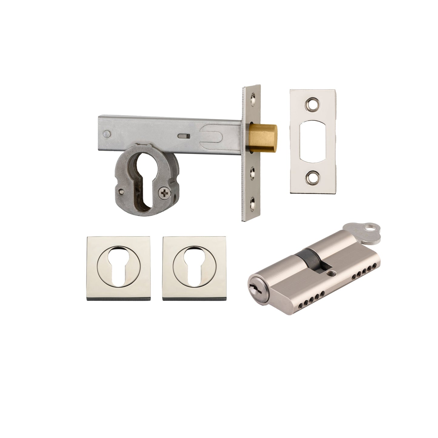 Iver Mortice Deadbolt Euro Polished Nickel Backset 60mm Key/Key Escutcheon Square Kit