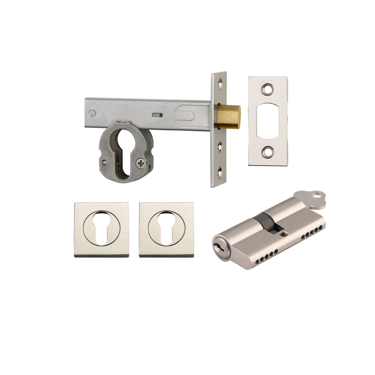 Iver Mortice Deadbolt Euro Polished Nickel Backset 70mm Key/Key Escutcheon Square Kit