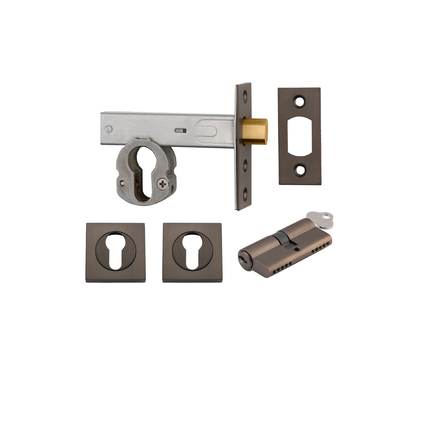 Iver Mortice Deadbolt Euro Signature Brass Backset 60mm Key/Key Escutcheon Square Kit